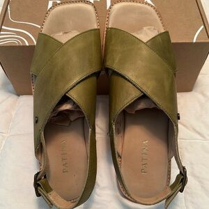 Patina Portland Leather pear green sandals